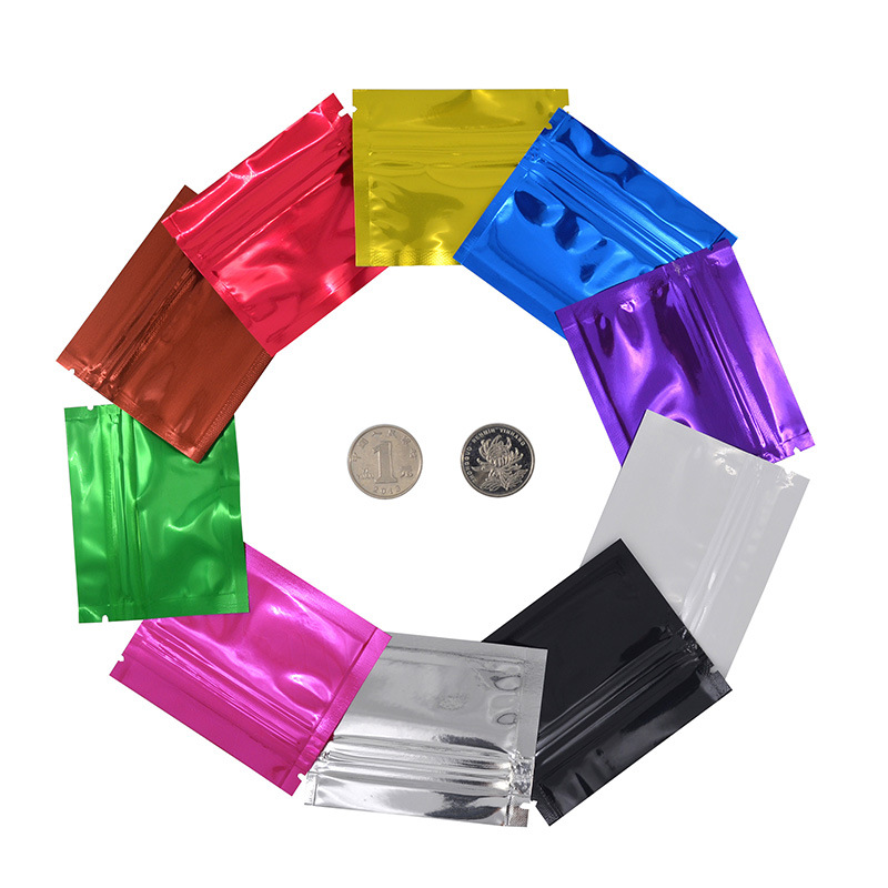 Tamaño pequeño colorido brillante bolsa de ziplock de aluminio bolsa de papel de aluminio decoración de prueba bolsa de hueso bolsa ciega 100 piezas Precio