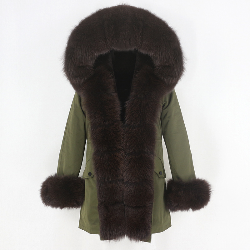 Damenbekleidung Winterparka für Damen mit abnehmbarem Fuchspelzkragenfutter Modischer warmer Damenmantel mittlerer Länge_voghion.com