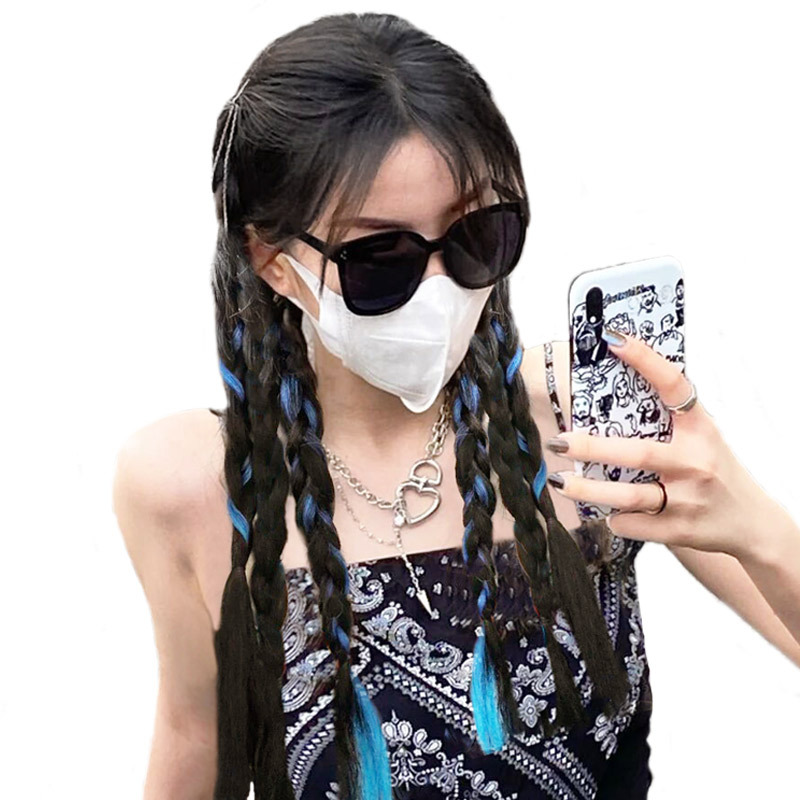 Trenza de peludo para niños Trenza de boxeo dulce y fresca Trenza de doble cola de caballo simulación Trenza de giro tipo correa Trenza de espina de pescado Trenza sucia de chica caliente