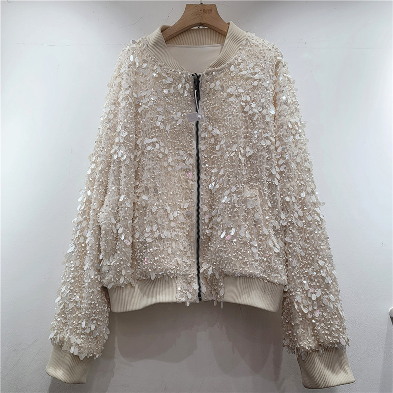 2026 primavera corta chaqueta de paleta pesada de estilo europeo y americano chaqueta de manga larga suelta para mujeres