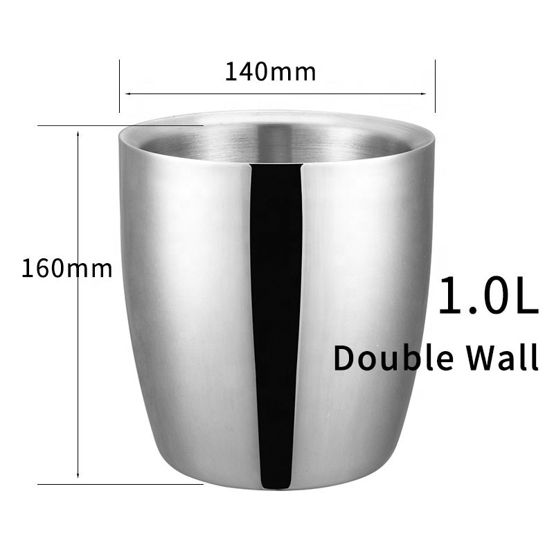 Acero inoxidable 304 cubo de hielo de doble capa 2L cubo de hielo engrosado cubo de hielo Cubo de vino tinto bar set de vino Cubo de cerveza helada