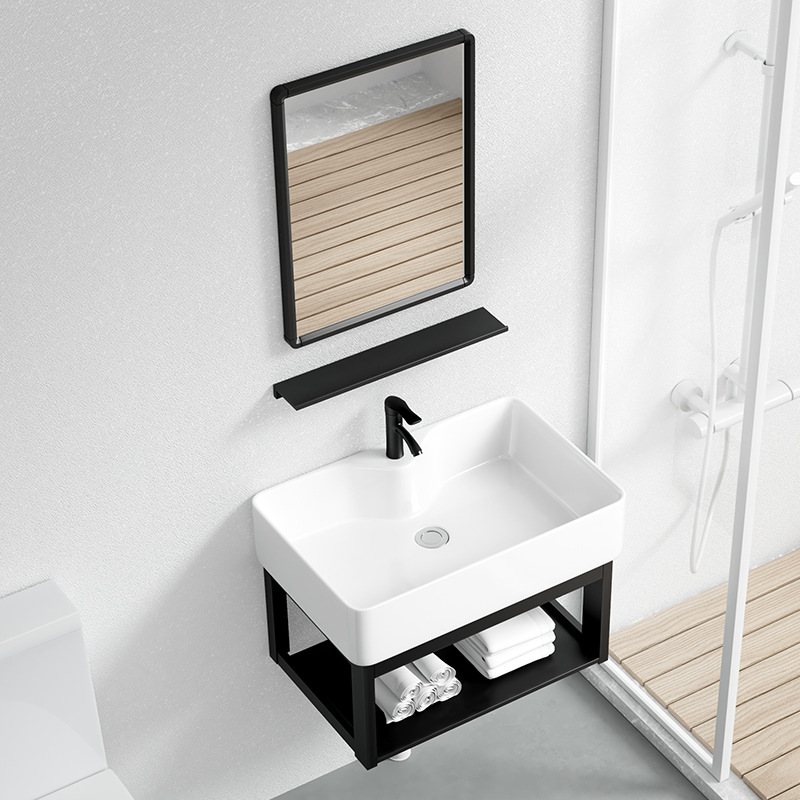 Pequeño apartamento montado en la pared lavabo baño simple lavabo montado en la pared balcón lavabo de cerámica cuenca integrada