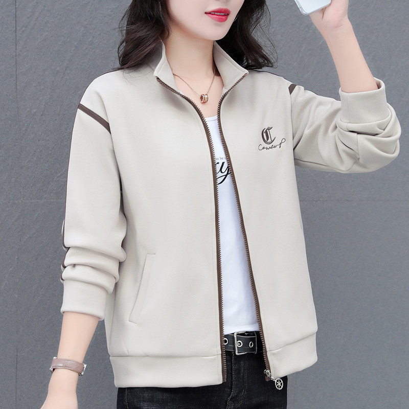 Cardigan Sweatshirt Jacket for Women Spring & Fall 2024 New Korean Style Fashionable Casual Stand-Up Collar Cover-Up Mom Top Jacket Trendy