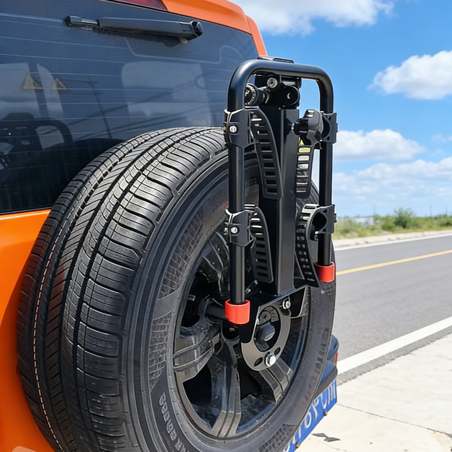 Folding car spare tire-style rear bicycle rack for Wrangler, Tank 300, Bronco, BJ40, Formula Leopard 5