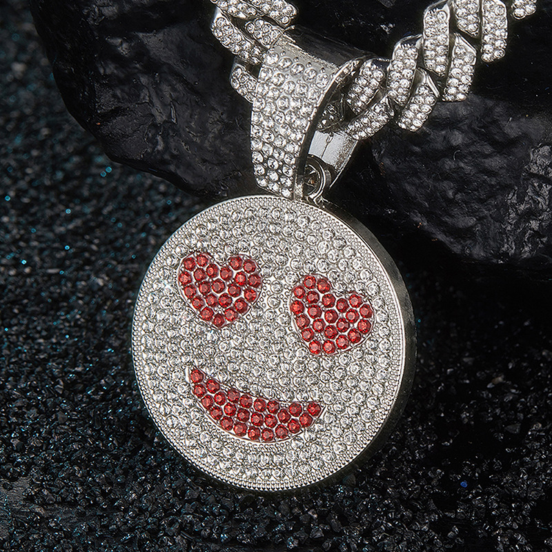 Hip Hop Full Diamond Smiling Face Necklace Pendant High Quality Creative Alloy Men's Expression Hip Hop Pendant_voghion.com