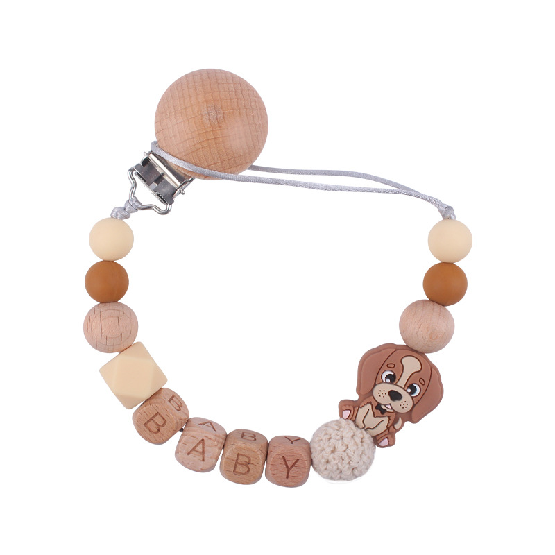 Nuevo bebé suministros de haya chupete clip calmante bebé de dibujos animados animal perro silicona chupete cadena anti-gota cadena
