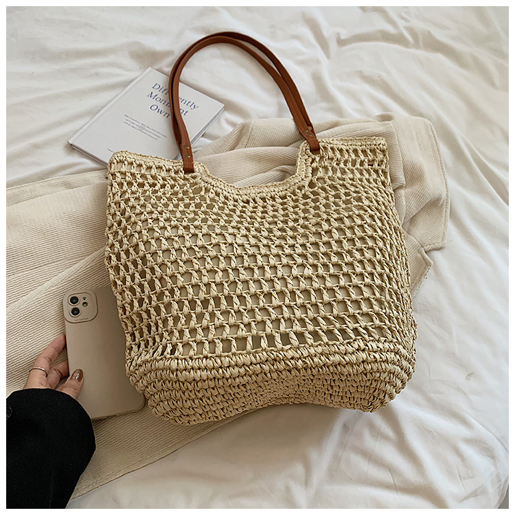 Seaside vacation 2024 new summer grass commuting tote bar large capacity handmade woven bag_voghion.com
