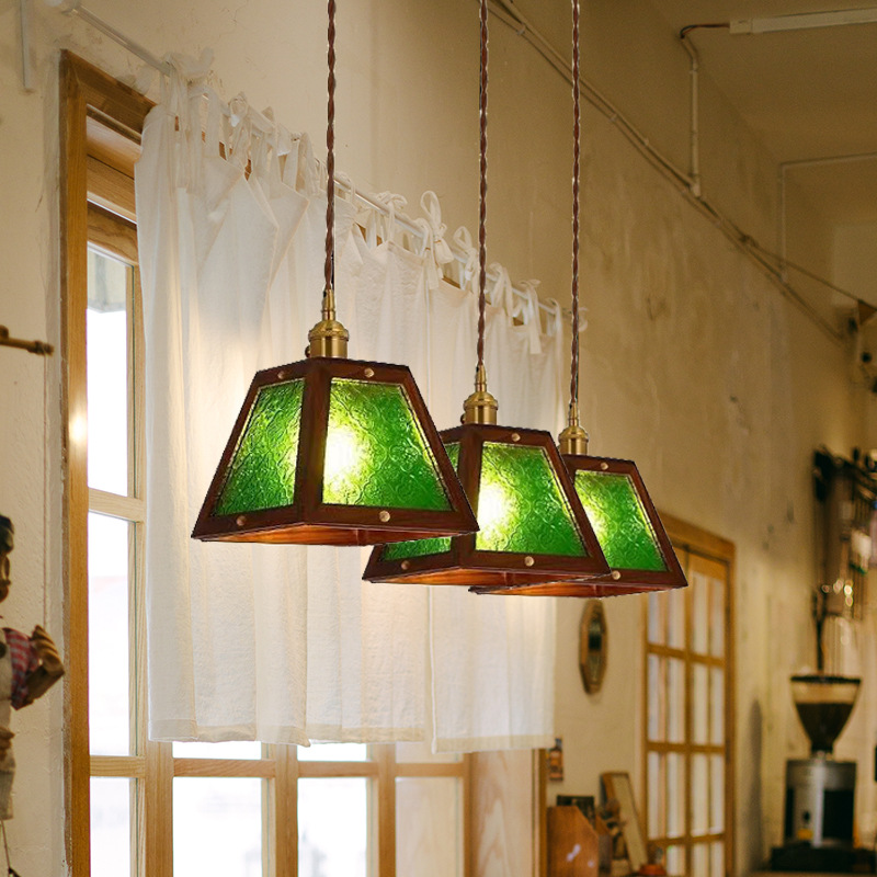 Retro nostálgico vieja Shanghai colorido vidrio de madera sólida cabezal de cama dormitorio bar comedor pequeño candelier de nuez negra