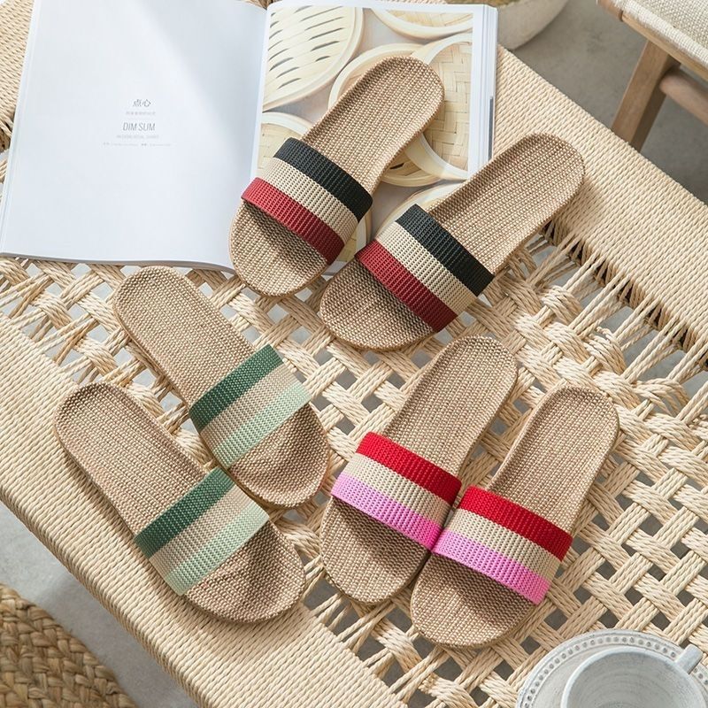 Linen Slippers for Women, Indoor Home Office Floor Non-Slip Sole, Couple's Bedroom Breathable Non-Slip Breathable