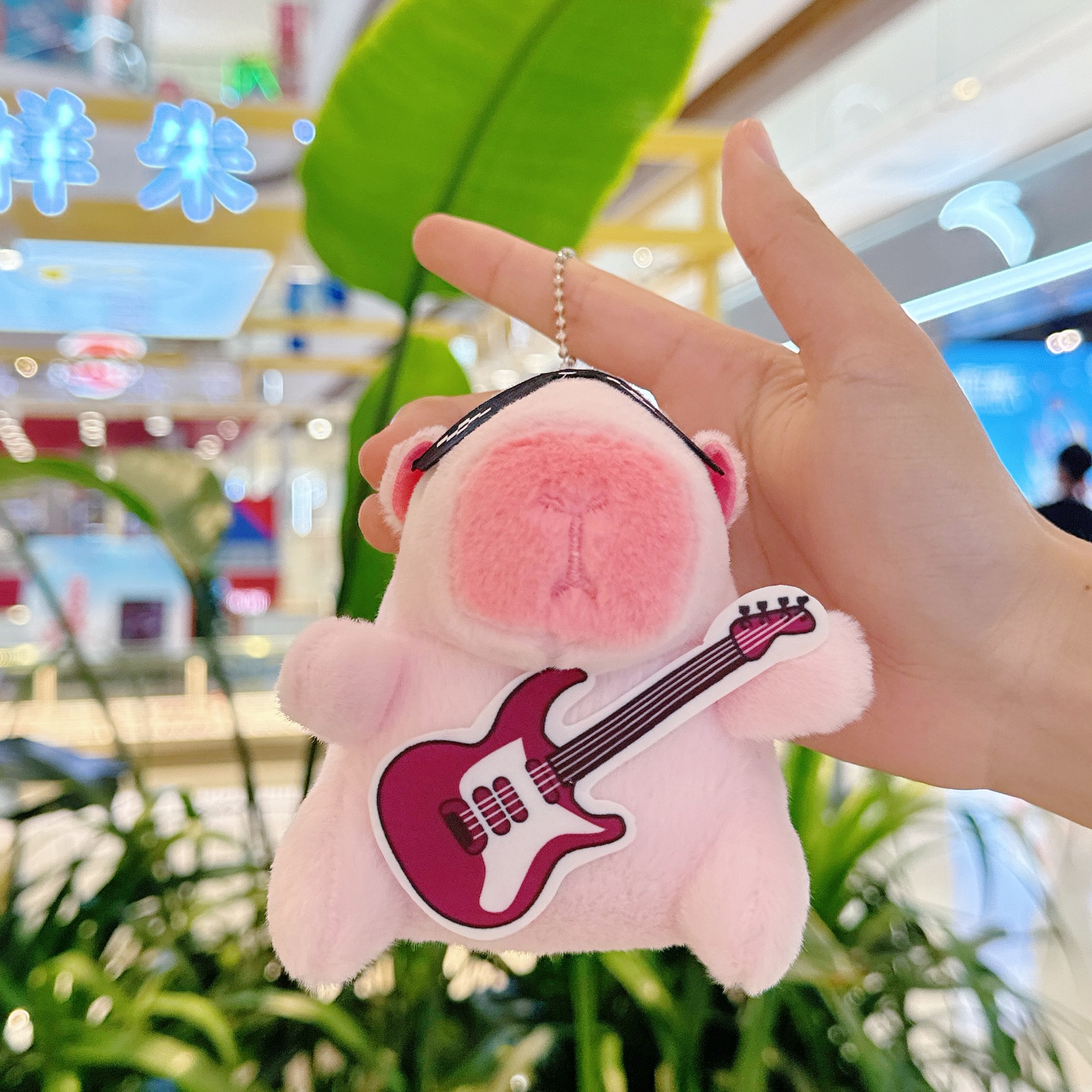 레드 기타 핑크 카피바라 + 비드 체인