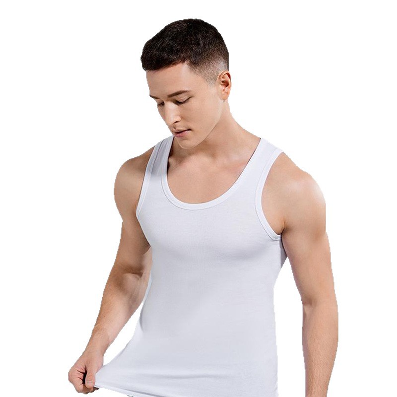 Algodón peinado de dos piezas chaleco de algodón para hombres en verano con chaleco sin mangas, chaleco de ocio para hombres de mediana edad