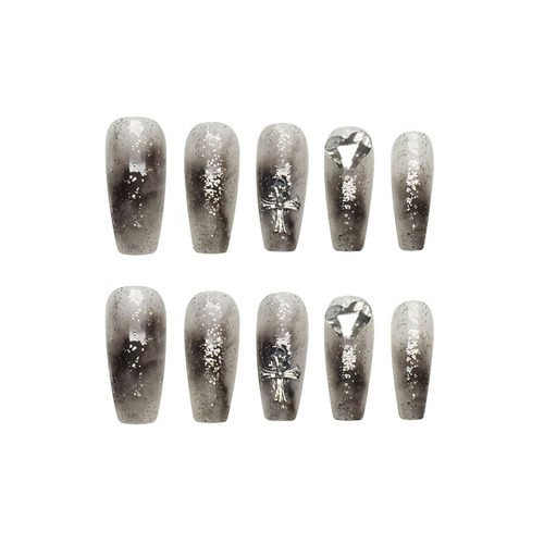 High-end silver crocodile heart sparkling love sticker nail art complete nail polish wearing nail piece European and American style