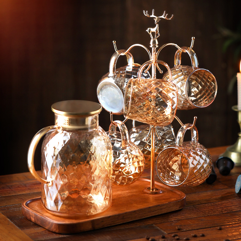 Cross-border Amazon solid wood mug rack, household coffee cup desktop storage water cup organizer, hanging cup rack tray