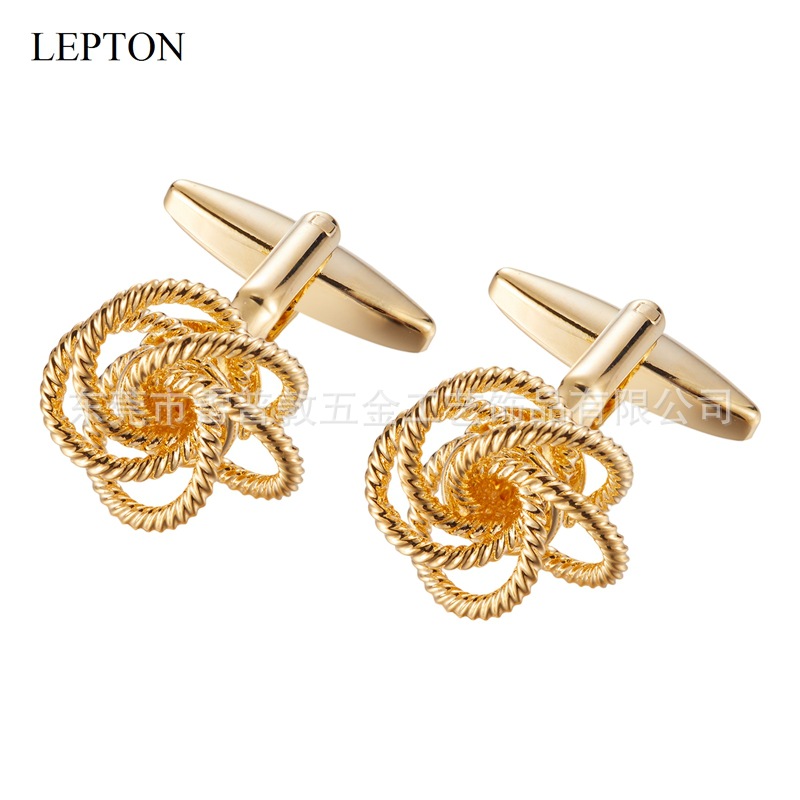 Trendy creative golden hollow twist design cufflinks men and women French style shirt suit cuff nail metal texture