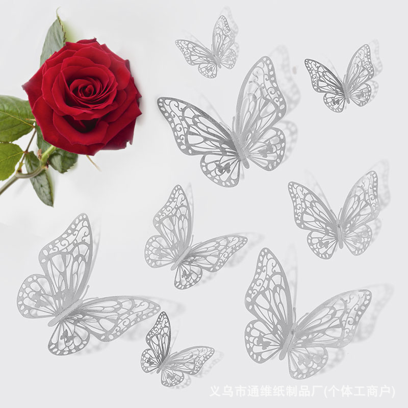 12 pegatinas doradas de mariposas huecas para pared, pegatinas de mariposas para decoración de paredes del hogar, pegatinas creativas de mariposas.