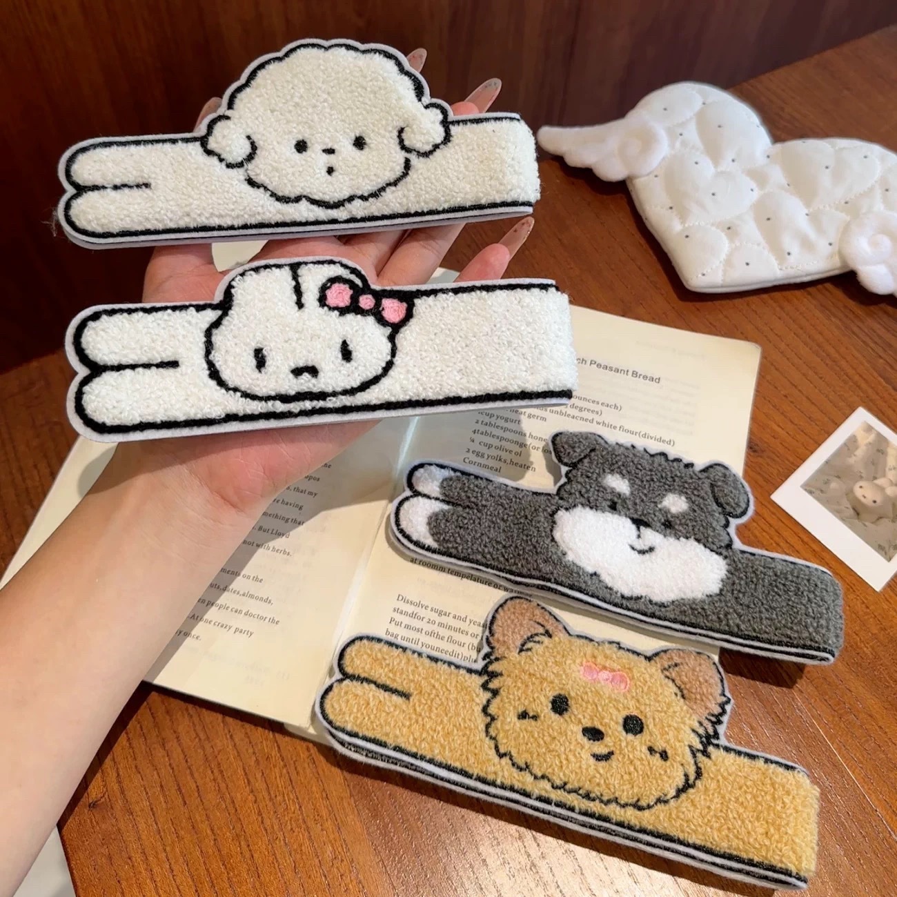Soft and cute puppy Miffy long hair strips for girls to fix stray hair, non-slip bangs stickers for face washing and makeup
