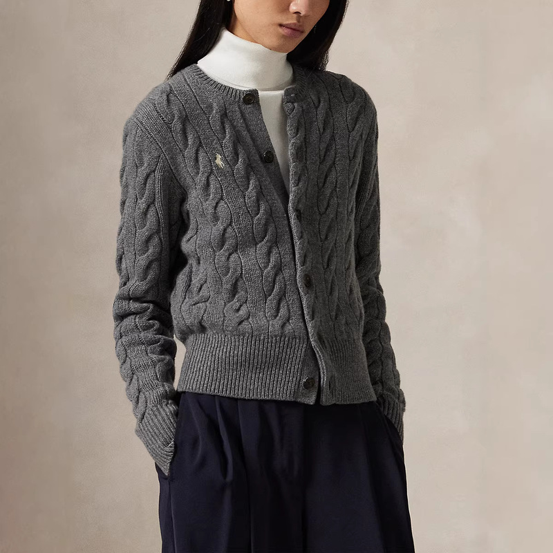 Raff Wool Solid Color Cable-Knit Cardigan Vintage Embroidered Twist Round-Neck Knit Top Jacket for Women Raff Wool Solid Color Cable-Knit Cardigan Vintage Embroidered Twist Round-Neck Knit Top Jacket for Women