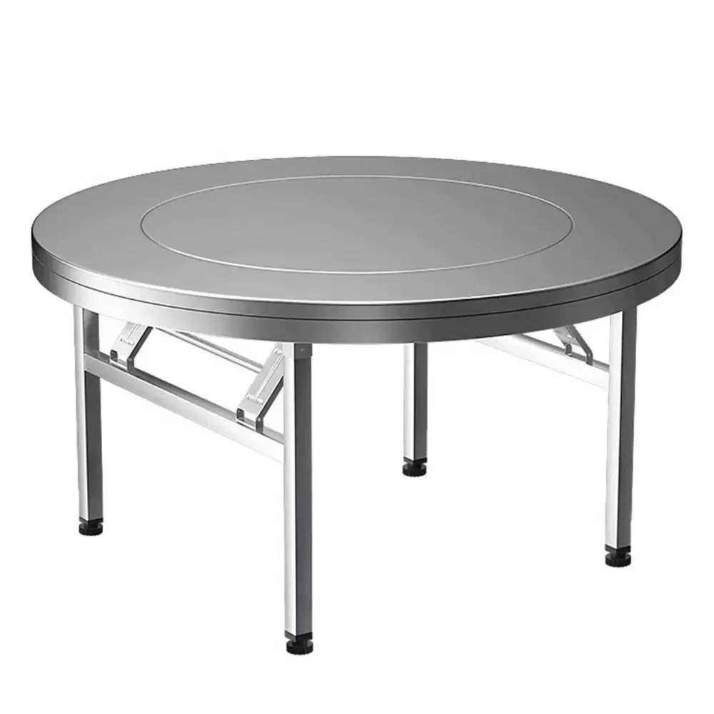 不锈钢圆桌折叠带转盘饭台餐桌户外商用家用饭桌内嵌转盘圆桌桌子