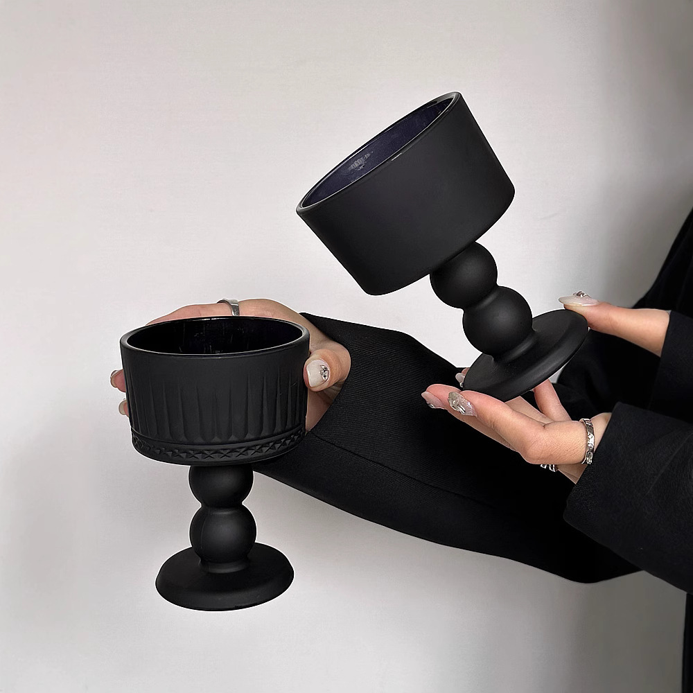 Retro silencioso vidrio negro esmaltado estilo francés medieval taza de pie alto insins viento de alto grado lámpara de escritorio modelado candelabro adornos