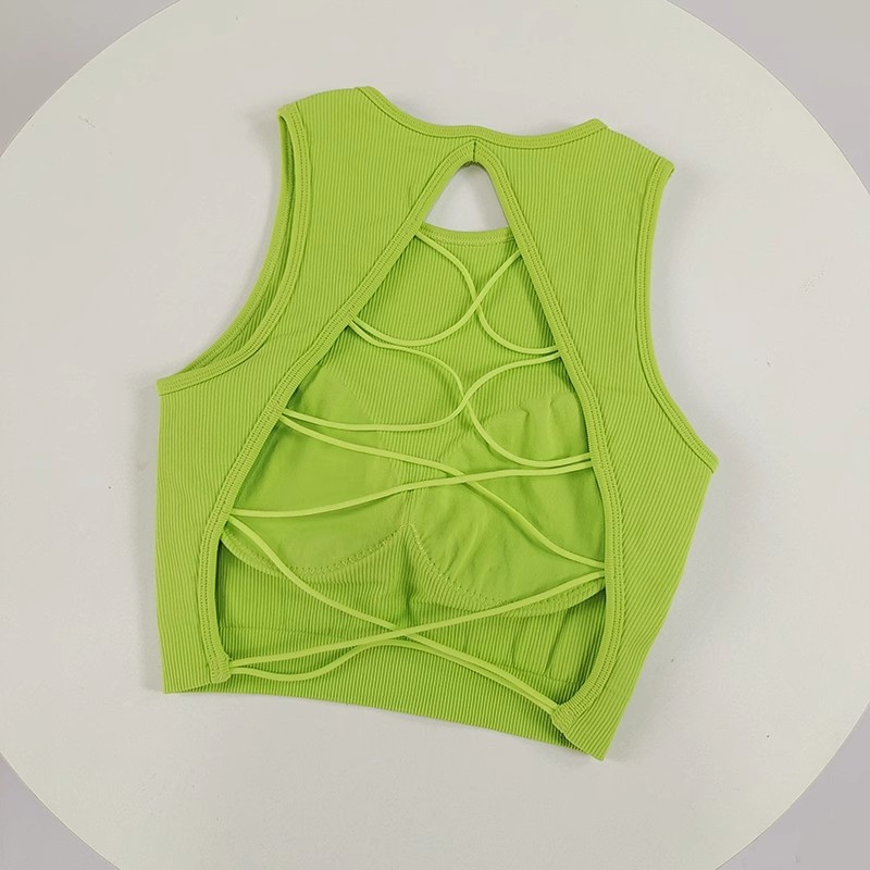Hermoso chaleco de yoga con cordones cruzados, ropa interior deportiva de copa fija para mujer, ropa deportiva para correr, top sexy
