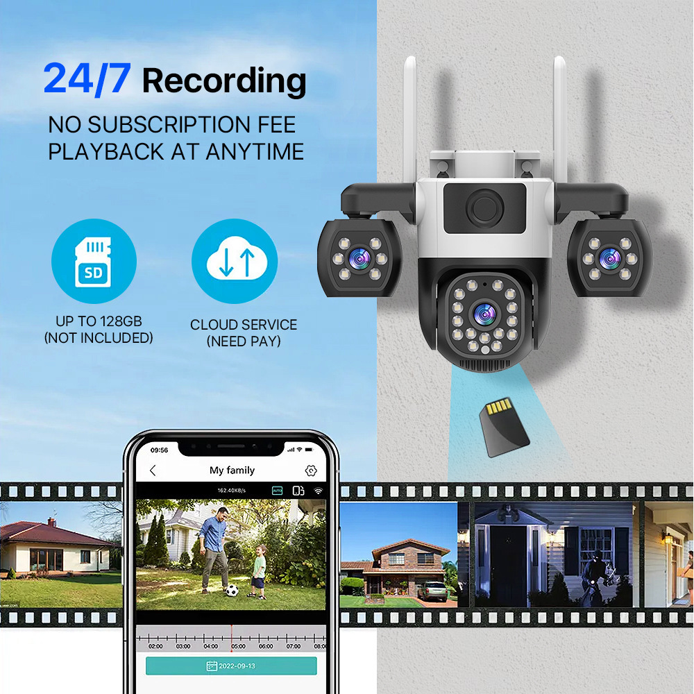 Explosión transfronteriza V380 triple lente 4G teléfono móvil de monitoreo remoto HD inteligente wifi cámara impermeable de 360 grados