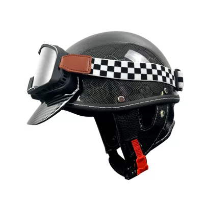 Motosiklet kaskı (dəbilqə), Motorcycle Half Helmet Unisex Motorcycle - black-carbon-fiber-helmet-football-pattern-electroplated-silver-goggles-m