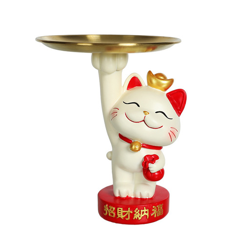 Creative light luxury Lucky Cat Ornament Stand Ashtray Storage Tray Home Living Room Entrance Decoration Craft Gift