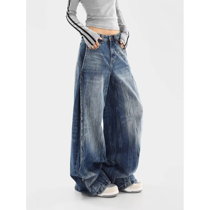 Spring and Autumn 2025 American Niche Design Jeans Women's Straight Wide-Leg Retro Casual Couple Long Pants