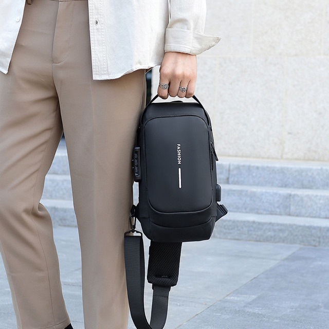 Bolso de pecho transfronterizo, bolso de moda para hombres, bolso de hombro de tela Oxford, bloqueo de código deportivo, espalda ocio, pecho