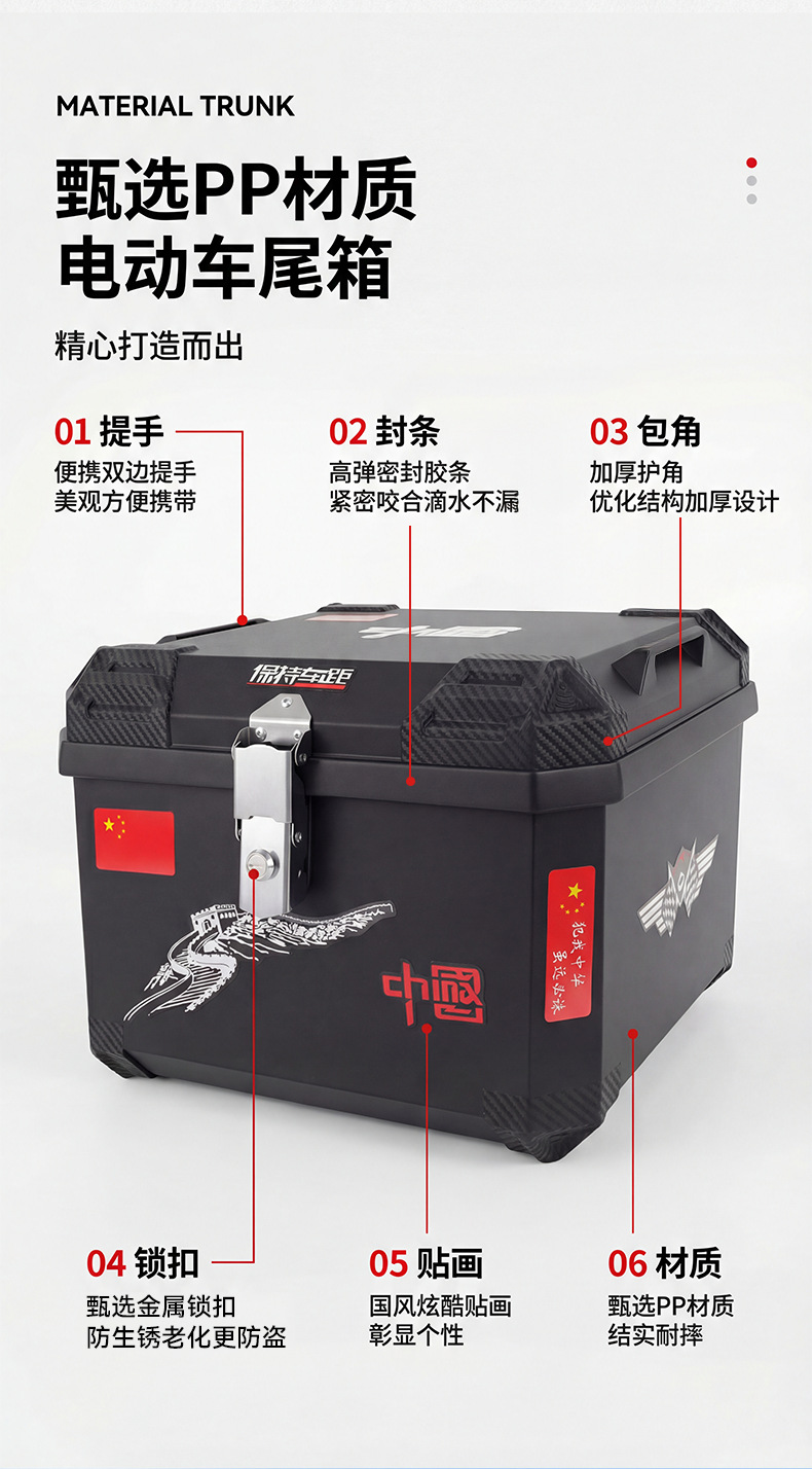 Electric Vehicle Trunk, Scooter Box, 58L Large Capacity Storage Box for Electric Bikes, Delivery Box