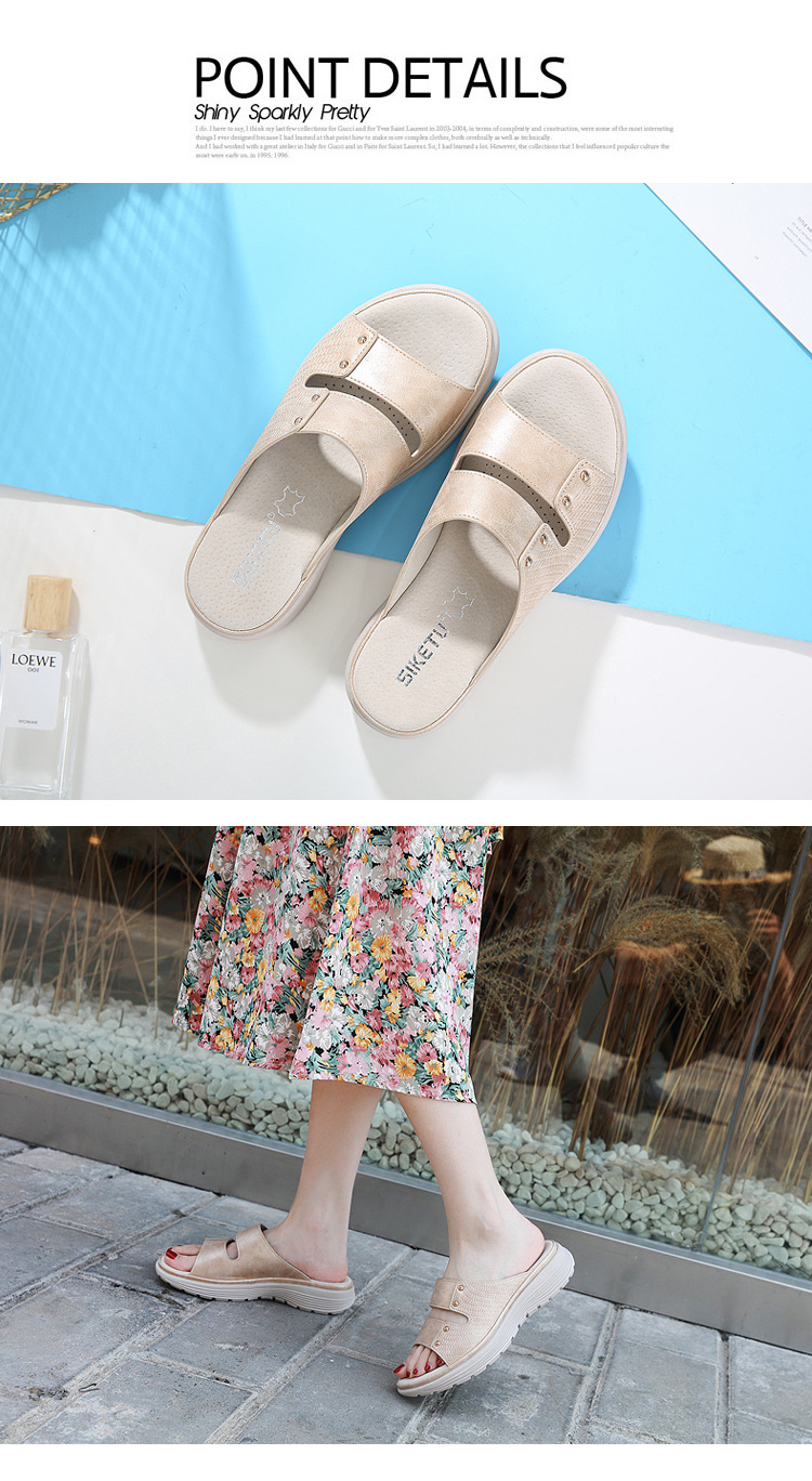 Sandal nữ đế xuồng da thật mùa hè 2026, phong cách thể thao đính đinh, size lớn — Màu xanh lam, Siêu nhẹ/thoải mái/chống trượt/sau khi bán lẻ, Màu xanh lá, Màu mơ chi tiết 19