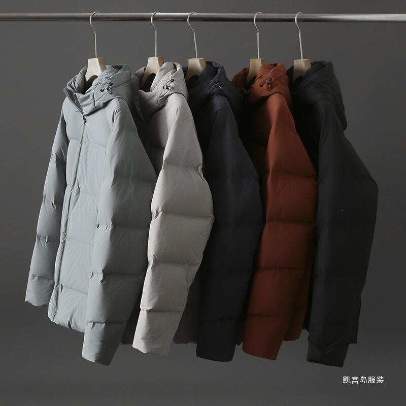 72 Cut-Label Thickened Three-Proof Soft Shell Simple Hooded Casual down Jacket in Black, Gray, Light Blue, Caramel Color