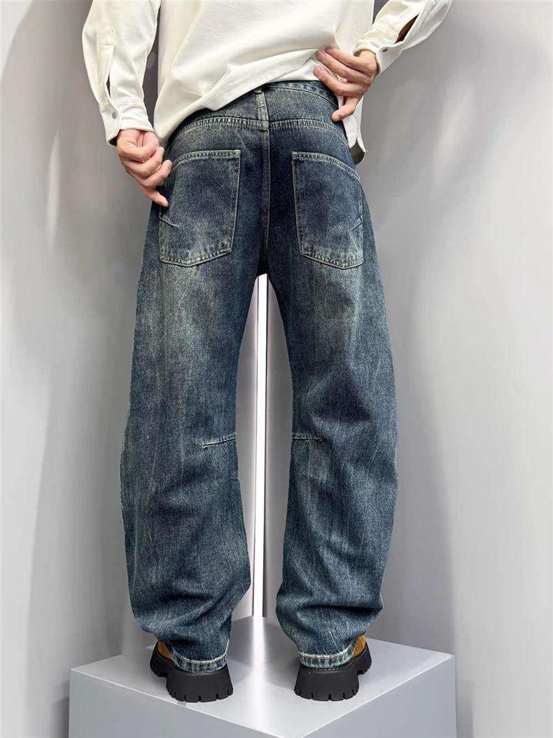 Men's Retro Patchwork Jeans Spring Autumn New American Style Versatile Cool Washed Gradient Straight Leg Curved Fit Denim_mkmklike.com