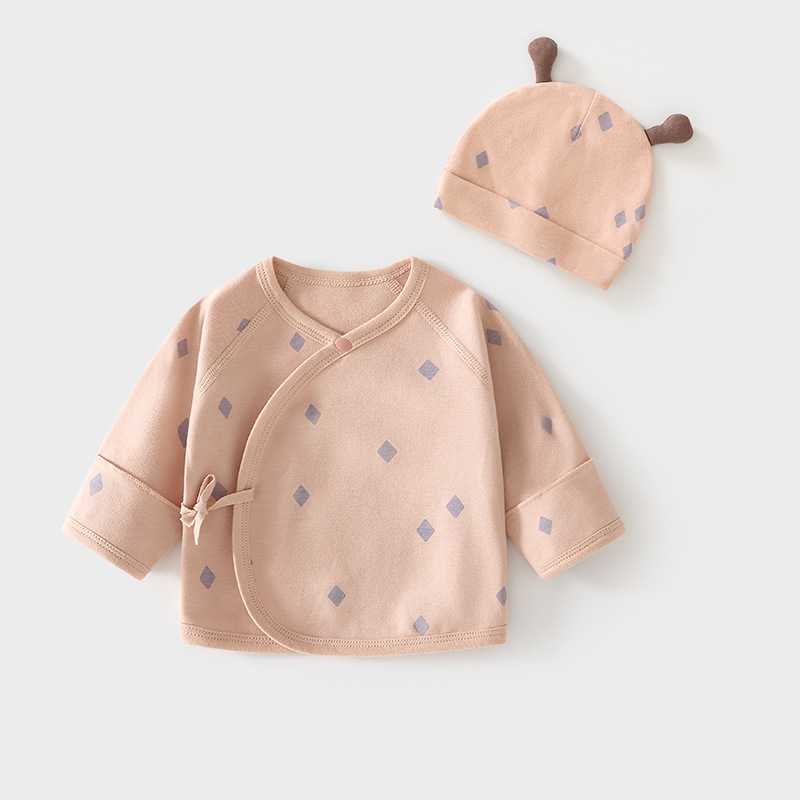 Newborn Baby Half-Back Cotton Clothing, Solid Color, Spring and Autumn Style, Newborn Gift Set with Hat, Monk-Style Outfit, Baby Top