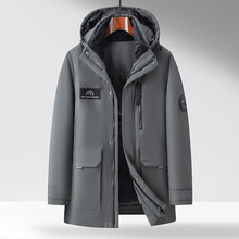2025年冬季新款中年男士鹅绒外套商务休闲立领连帽可脱卸羽绒服