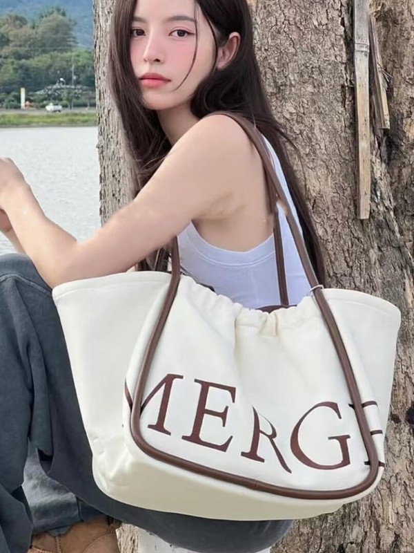 MERGE 单肩包帆布包包跨境女包时尚简约纯色抽绳女士联名子母包|undefined