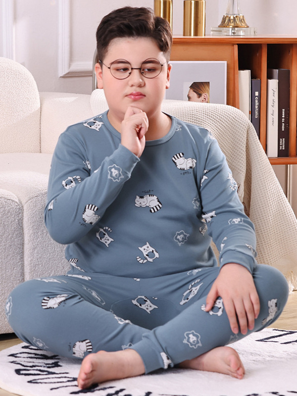 胖童纯棉秋衣秋裤大童青少年棉毛衫学生加肥保暖内衣套装秋冬睡衣|undefined