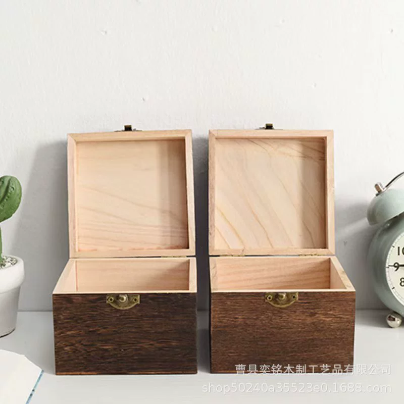 Деревянная подарочная упаковка для ювелирных изделий, ретро-пожженный цвет, бытовая откидная коробка для хранения, настольная шкатулка для драгоценностей из цельного дерева, подарочная коробка, деревянная коробка