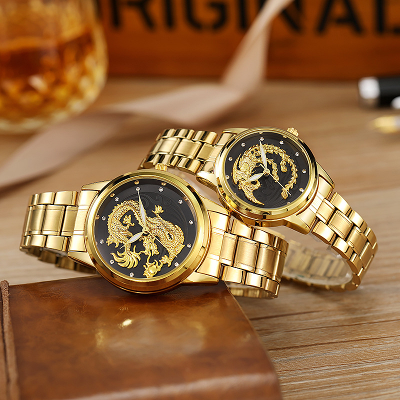 Orologio in oro in rilievo Di Si da uomo, impermeabile, non meccanico, maschio, fenice, coppia di buon auspicio, faccia di drago, alla moda_voghion.com