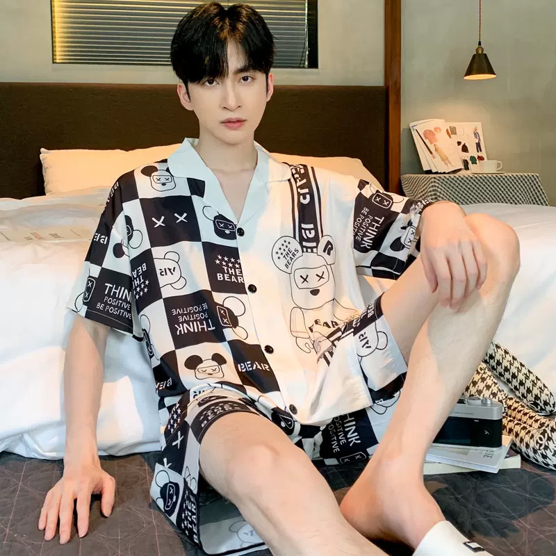 Summer New Ice Silk Men's Pajamas Short-sleeved Shorts Thin Summer Student Youth Home Clothes suit