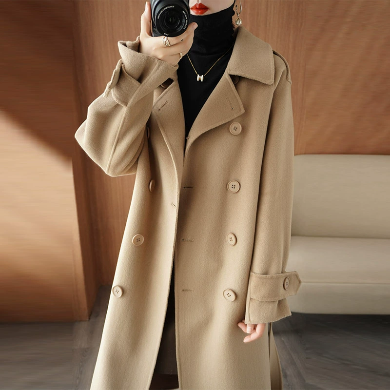 Женское trench coat, кашемирово-шерстяной смесью, средняя длина, оверсайз, увеличенная толщина