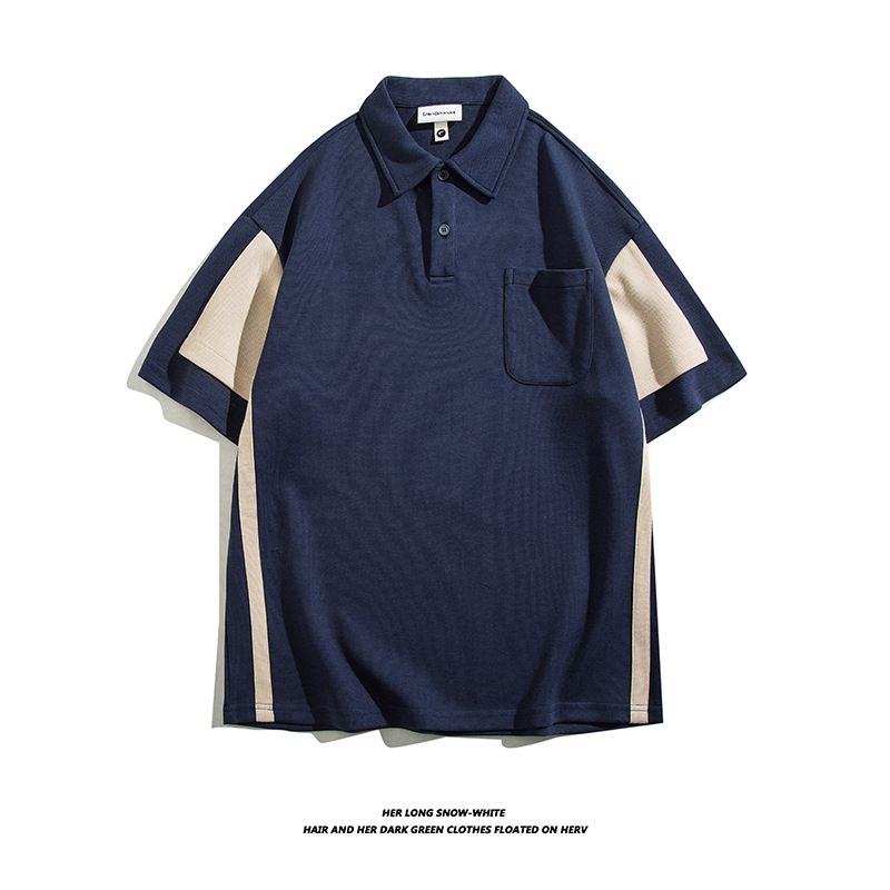 Amazon marca de moda de color de hombro pesado de media manga de alta gama polo camiseta ropa de trabajo camiseta de solapa personalizada camiseta