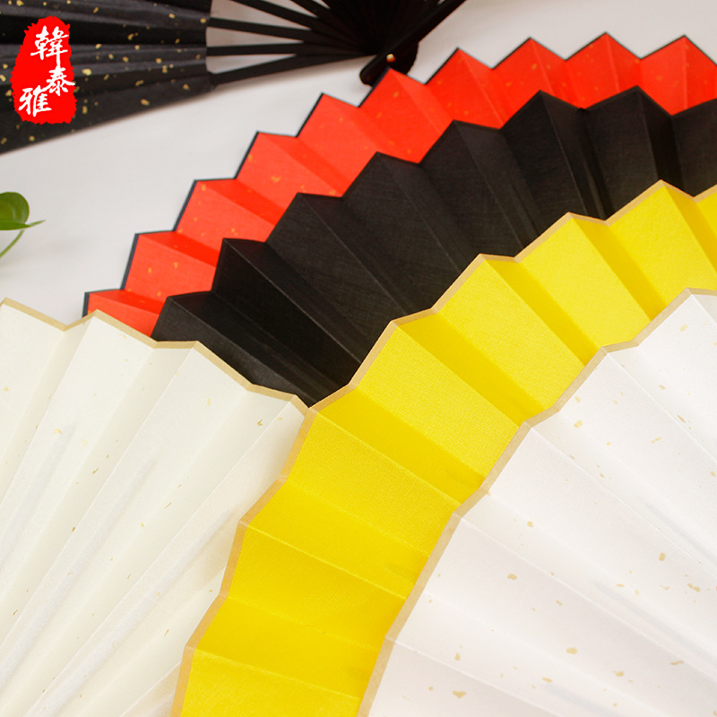 Thickened silk cloth fan, ancient style dancing female 8-inch male 10-inch easy opening and closing reversible gold fan diy blank folding fan