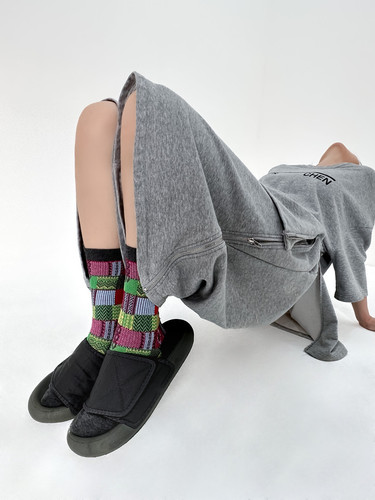 Japanese trendy brand double-needle double-way socks for men and women, colorful plaid mid-calf socks, spring and autumn retro cotton socks