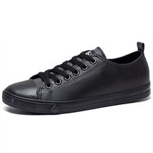 男鞋纯黑色防水板鞋韩版学生休闲皮面帆布鞋透气百搭潮冬季棉鞋子