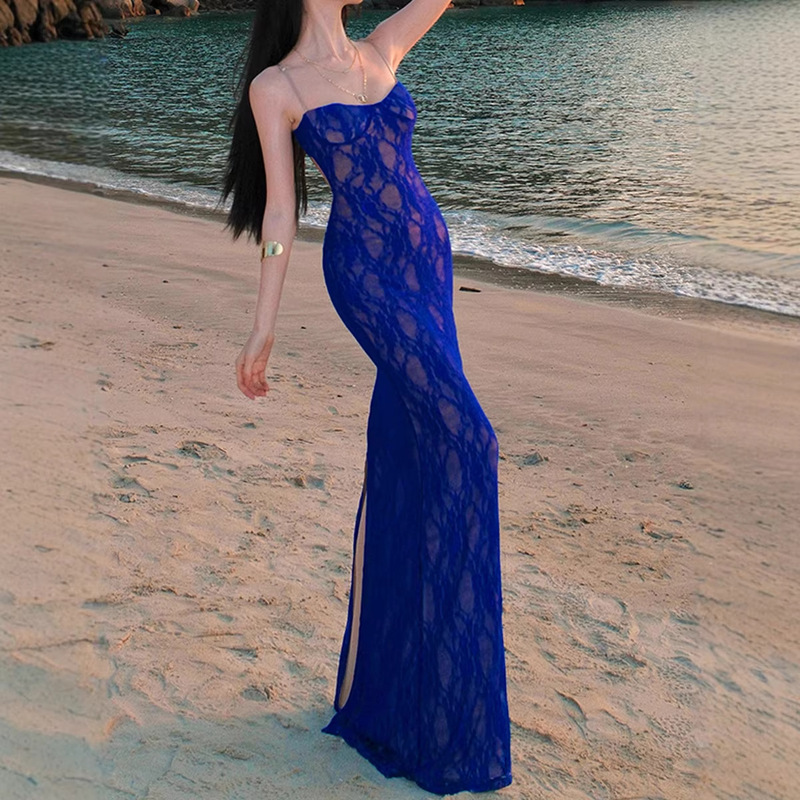 Royal Blue Resort-Style Dress for Women, Slim-Fitting, Strapless, Backless, Fishtail, Hip-Hugging, Birthday Dress, Long Dress Royal Blue Resort-Style Dress for Women, Slim-Fitting, Strapless, Backless, Fishtail, Hip-Hugging, Birthday Dress, Long Dress