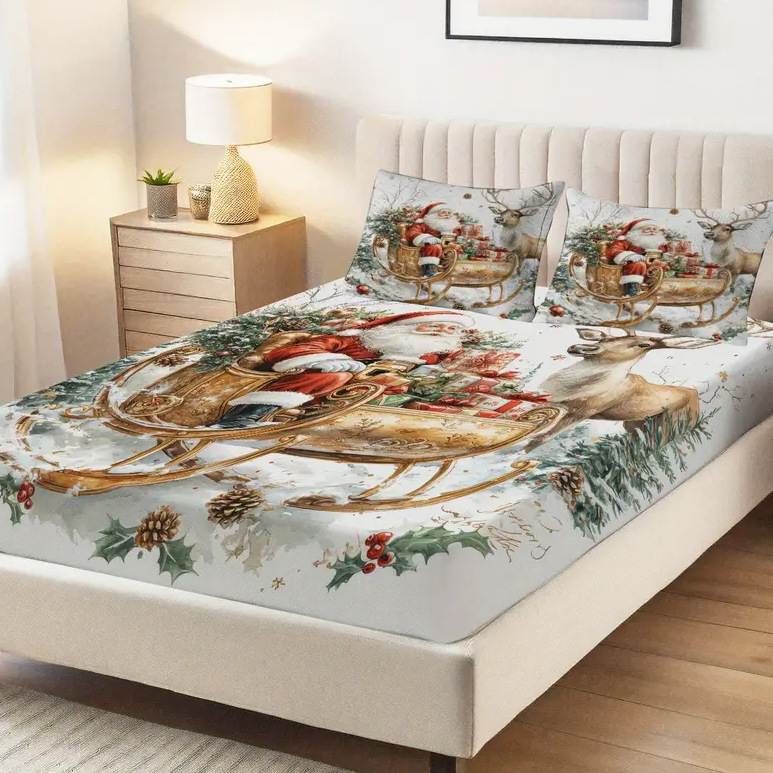 TEMU / JIT patrón clásico de Santa Claus impresión digital 3D kit de cama para diseñar se puede ajustar