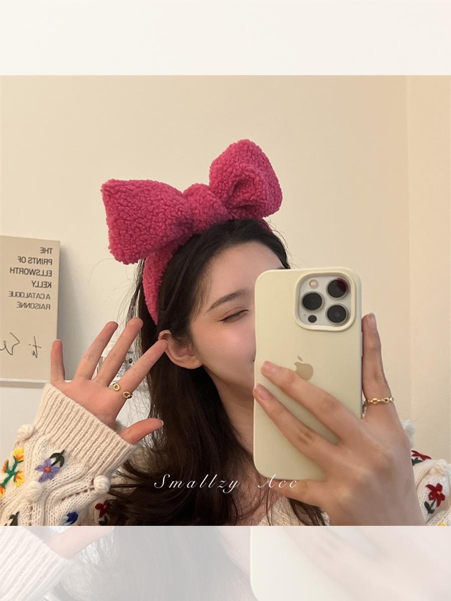 Importación coreana de lana de cordero de color retro gran abrazadera de cabello de arco abrazadera de cabello otoño y invierno lavar la cara abrazadera de cabello red adornamiento para mujeres