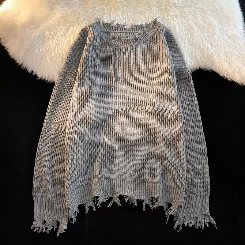 Otoño ins high street ripped suéter pareja marca de moda suelta suéter de estilo perezoso estilo coreano suéter de estudiante de moda