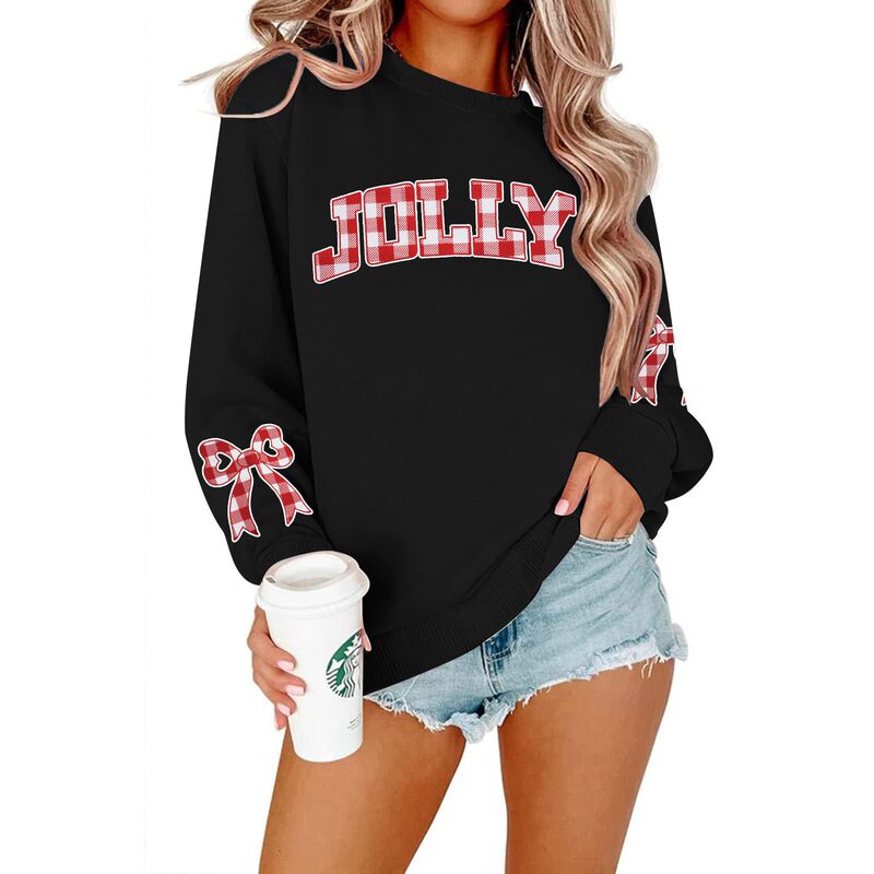 Women's Christmas Sweatshirts Glitter Patch Happy and Bright Crewneck Sweater Embroidery Striped Christmas Pullover Tops Women's Christmas Sweatshirts Glitter Patch Happy and Bright Crewneck Sweater Embroidery Striped Christmas Pullover Tops